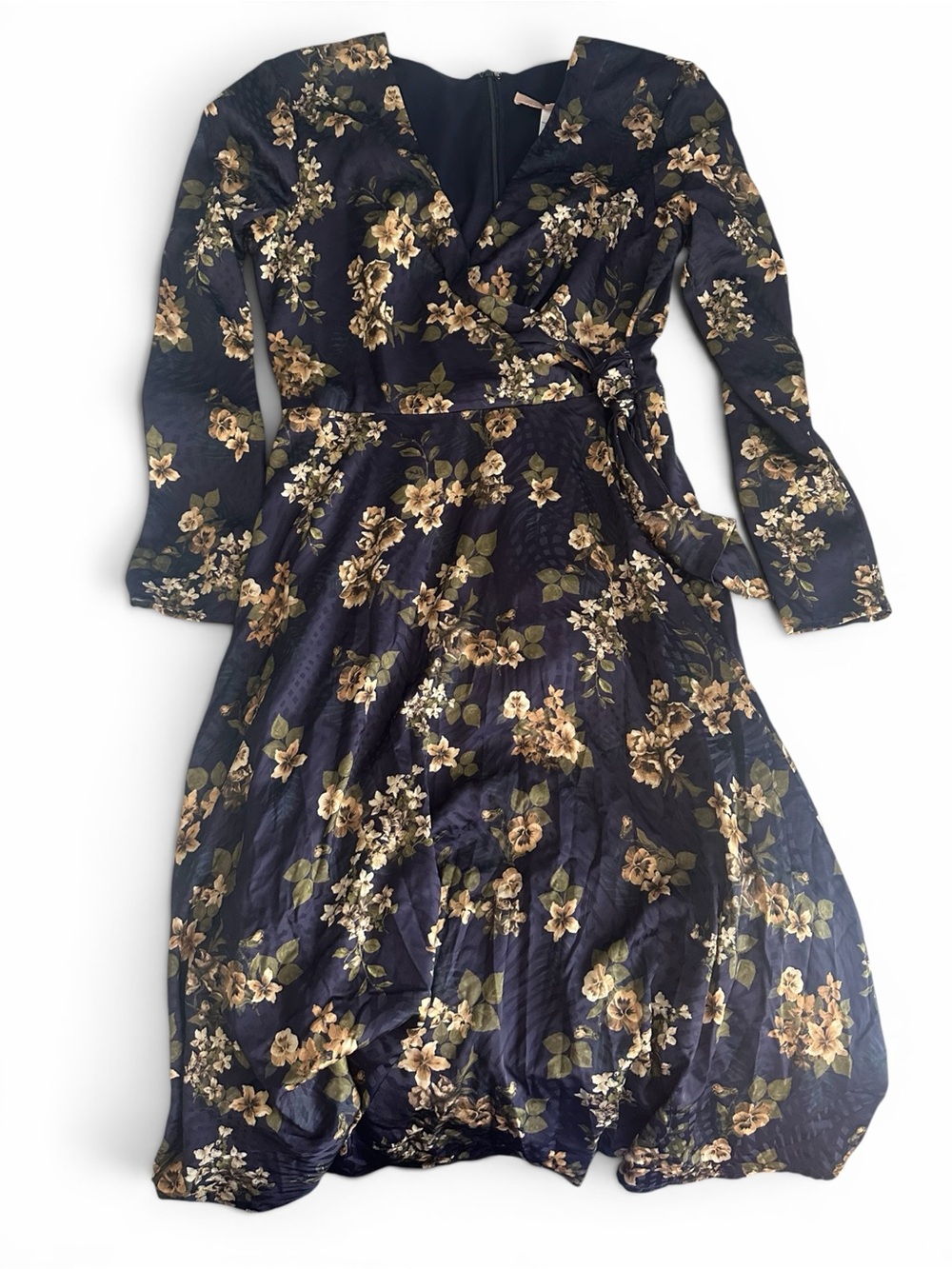 NWT Hutch Women's Juliet Floral Faux Wrap Dress with Gold Blooms US10